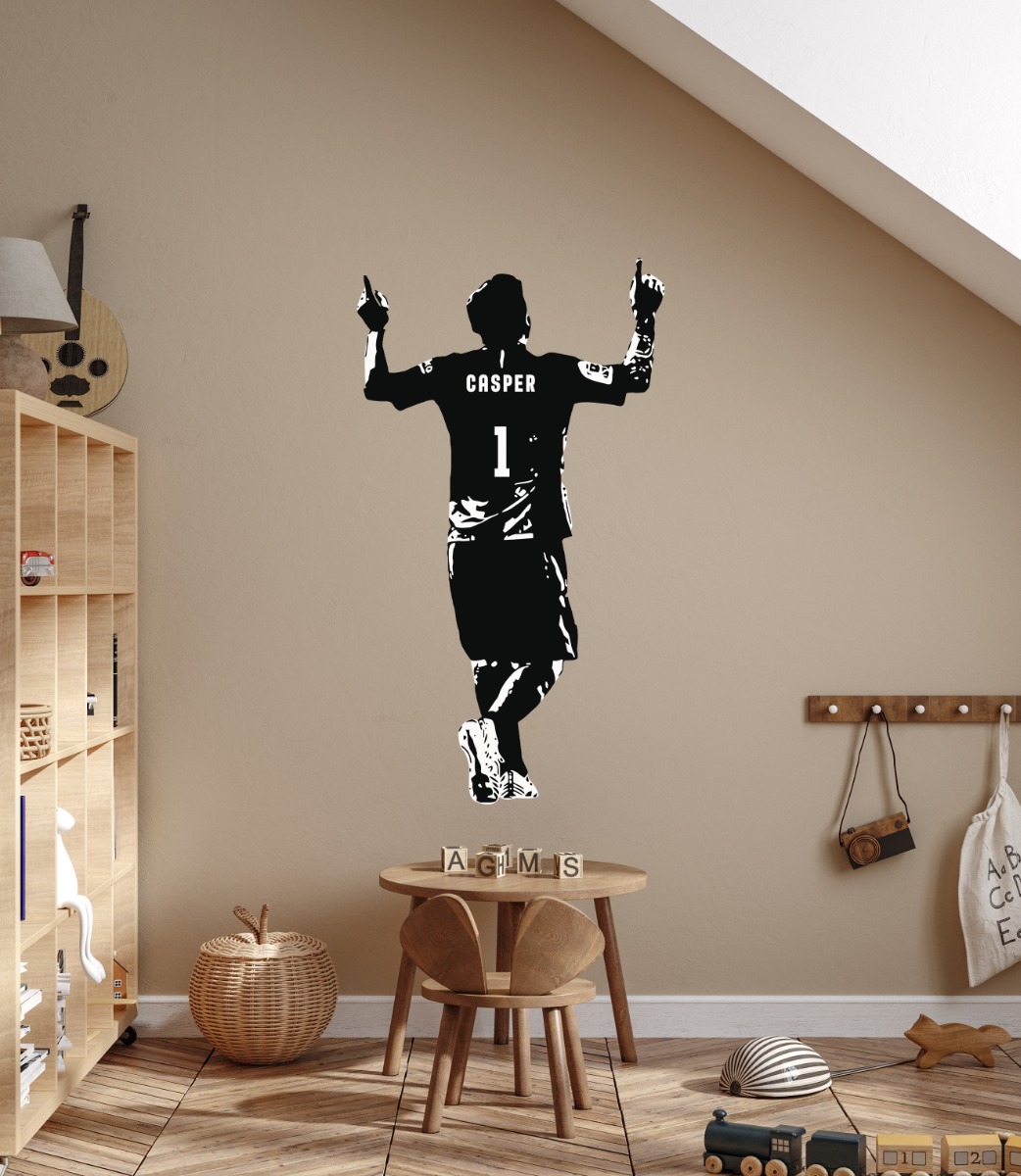 Muursticker - Voetballer / Naam en nummer / Gepersonaliseerde / Witte Contour