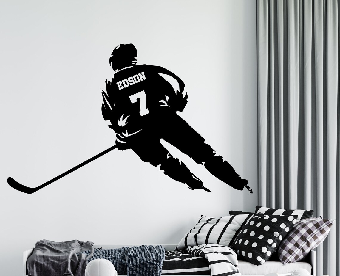 Muursticker - IJshockey speler / Gepersonaliseerd / Aangepaste tekst