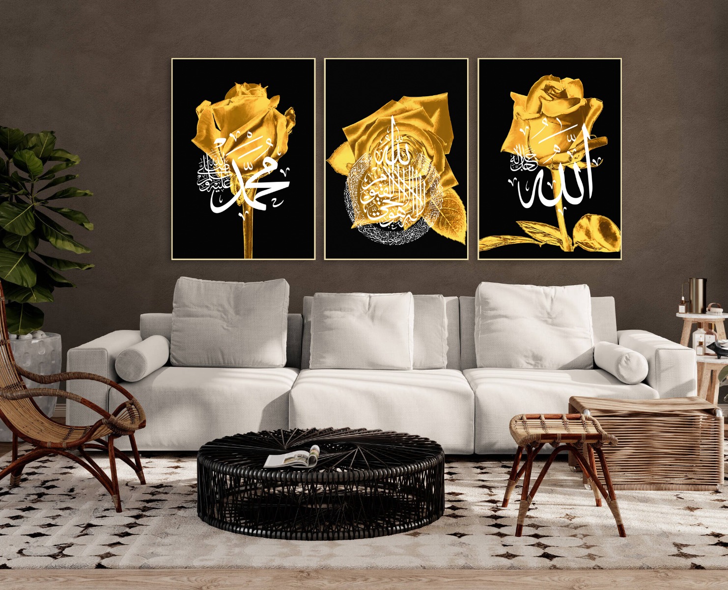 Posters - Golden Rose Allah islamitische poster/set van 3