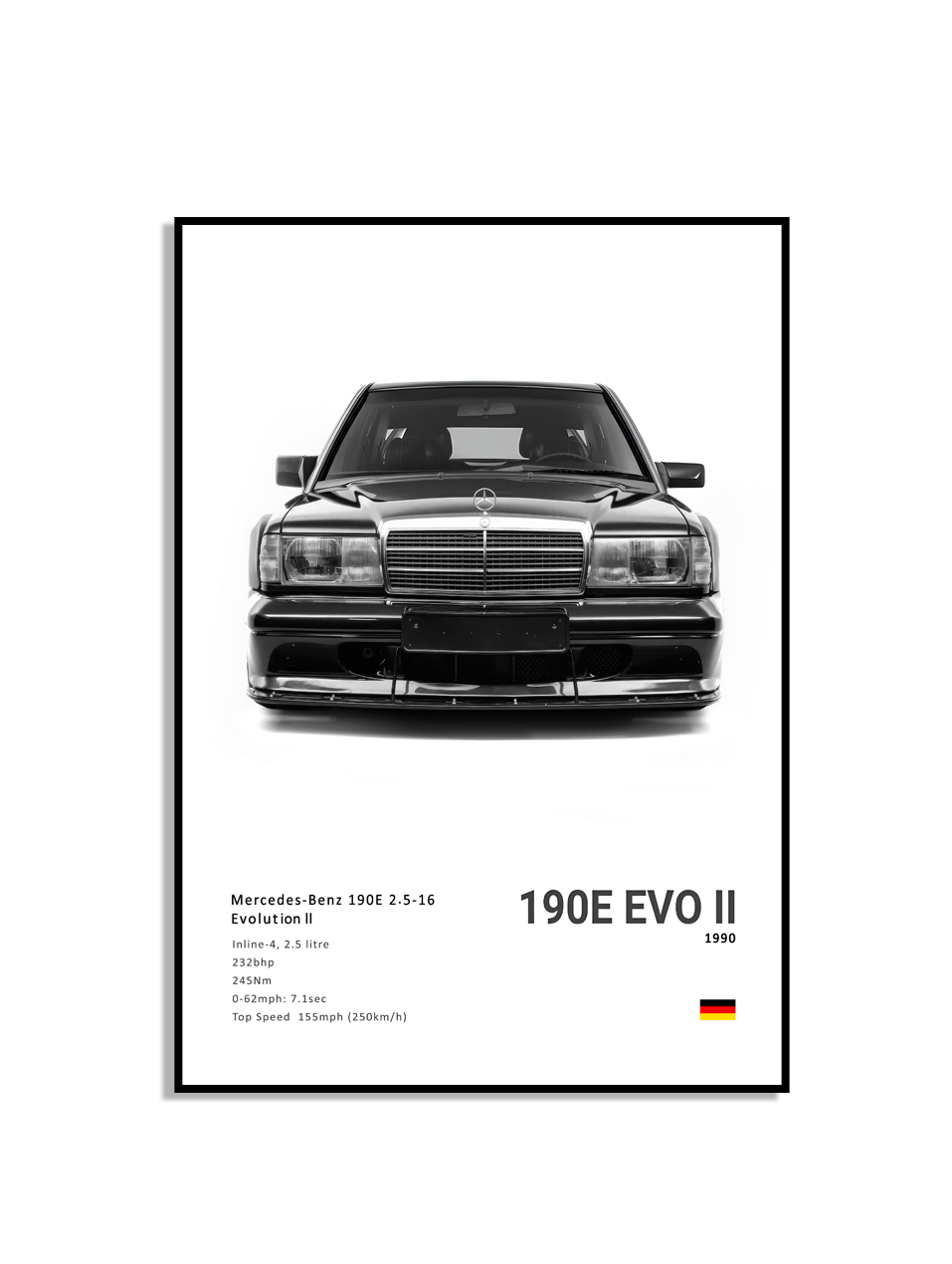 Affiche - Luxe zwart-witte sportwagen / 190E EVO / Wit