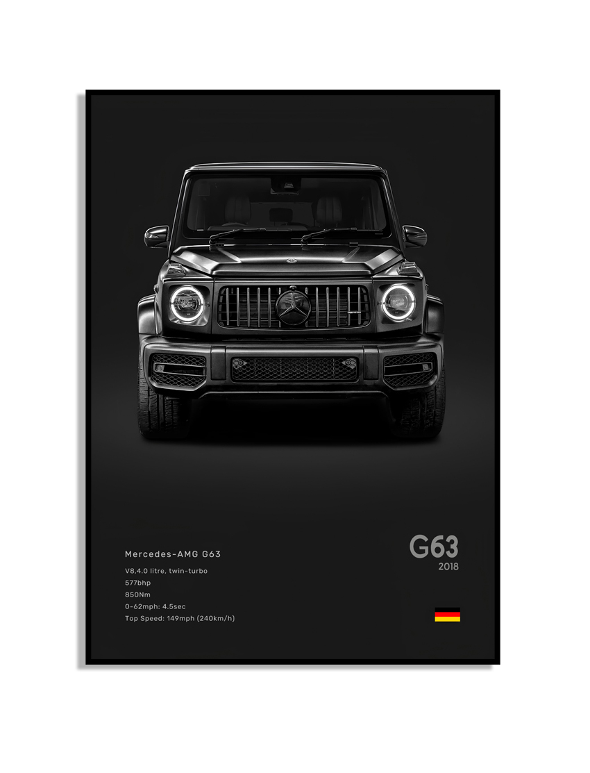 Affiche - Luxe zwart-witte sportwagen / G63 2018 / Zwart