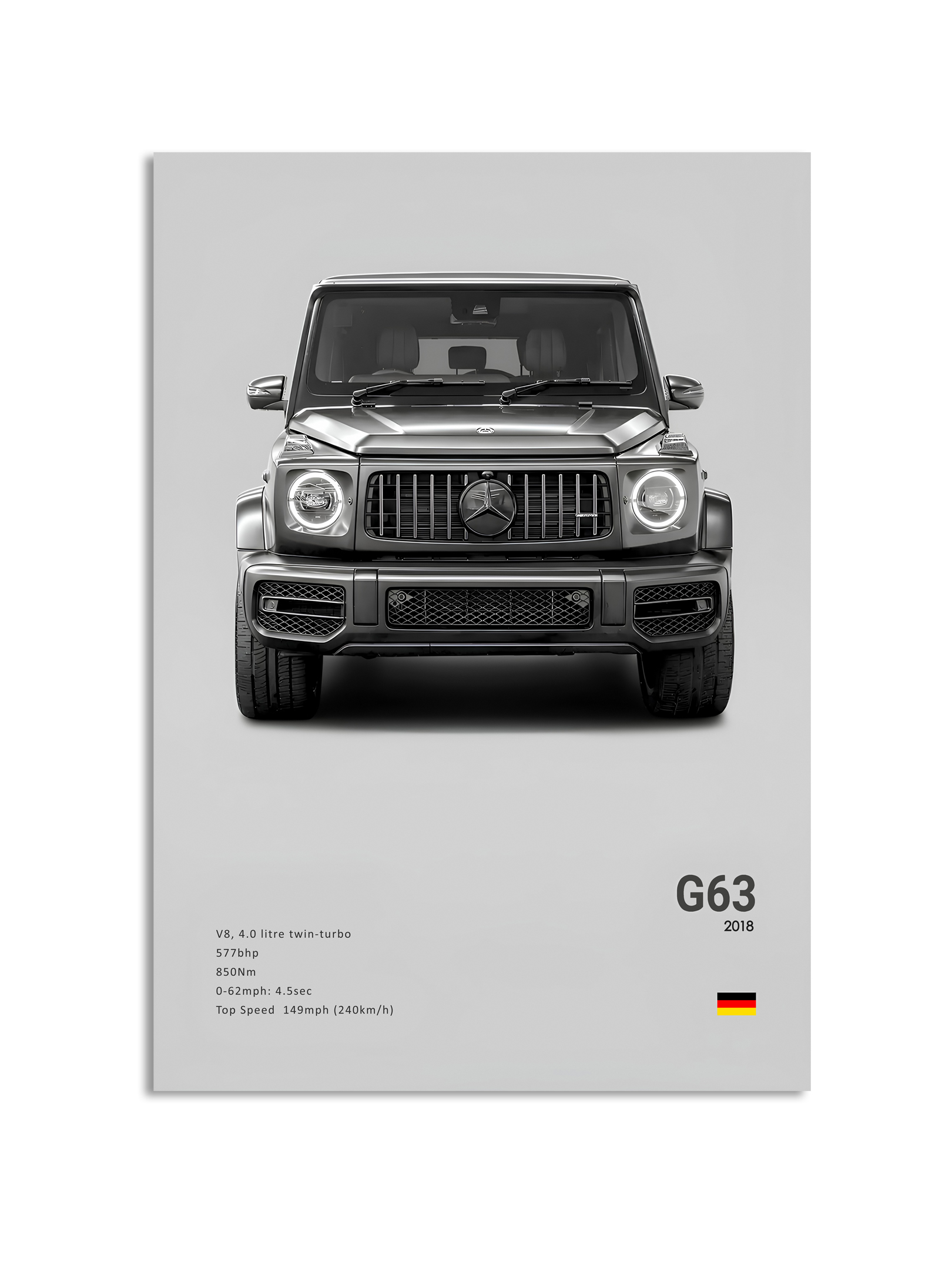 Affiche - Luxe zwart-witte sportwagen / G63 2018 / Grijs
