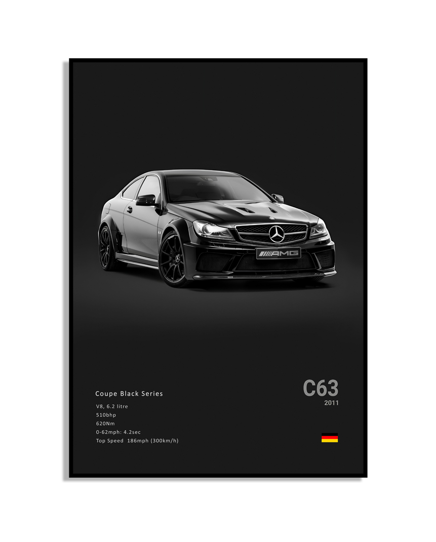 Affiche - Luxe zwart-witte sportwagen / C 63 2011 / Zwart