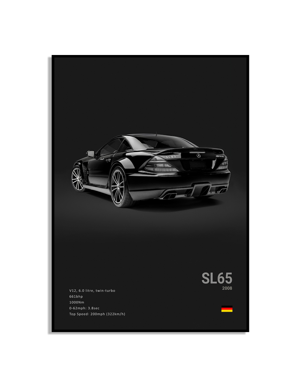 Affiche - Luxe zwart-witte sportwagen / SL 65 2008 / Zwart
