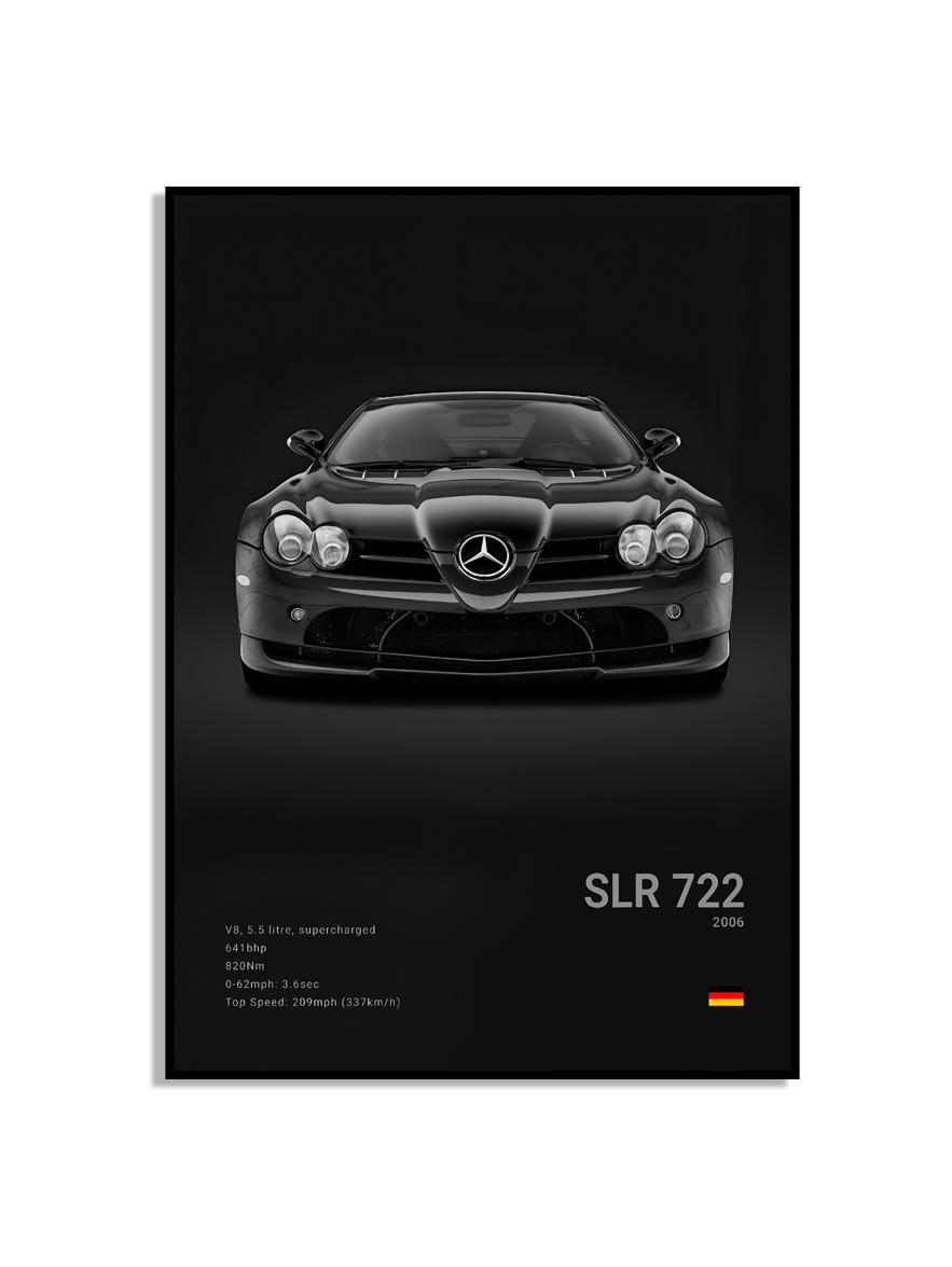 Affiche - Luxe zwart-witte sportwagen / SLR 722 2006 / Zwart