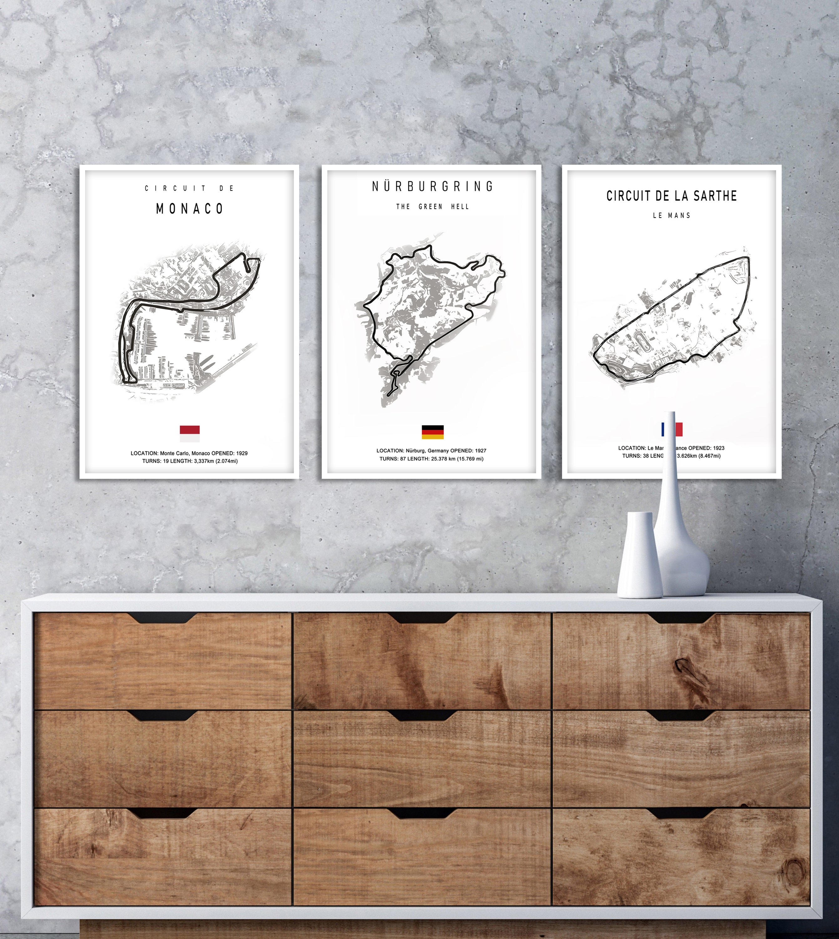Poster - CIRCUIT DE MONACO / NΓRBURGRING / CIRCUIT DE LA SARTHE / Set van 3