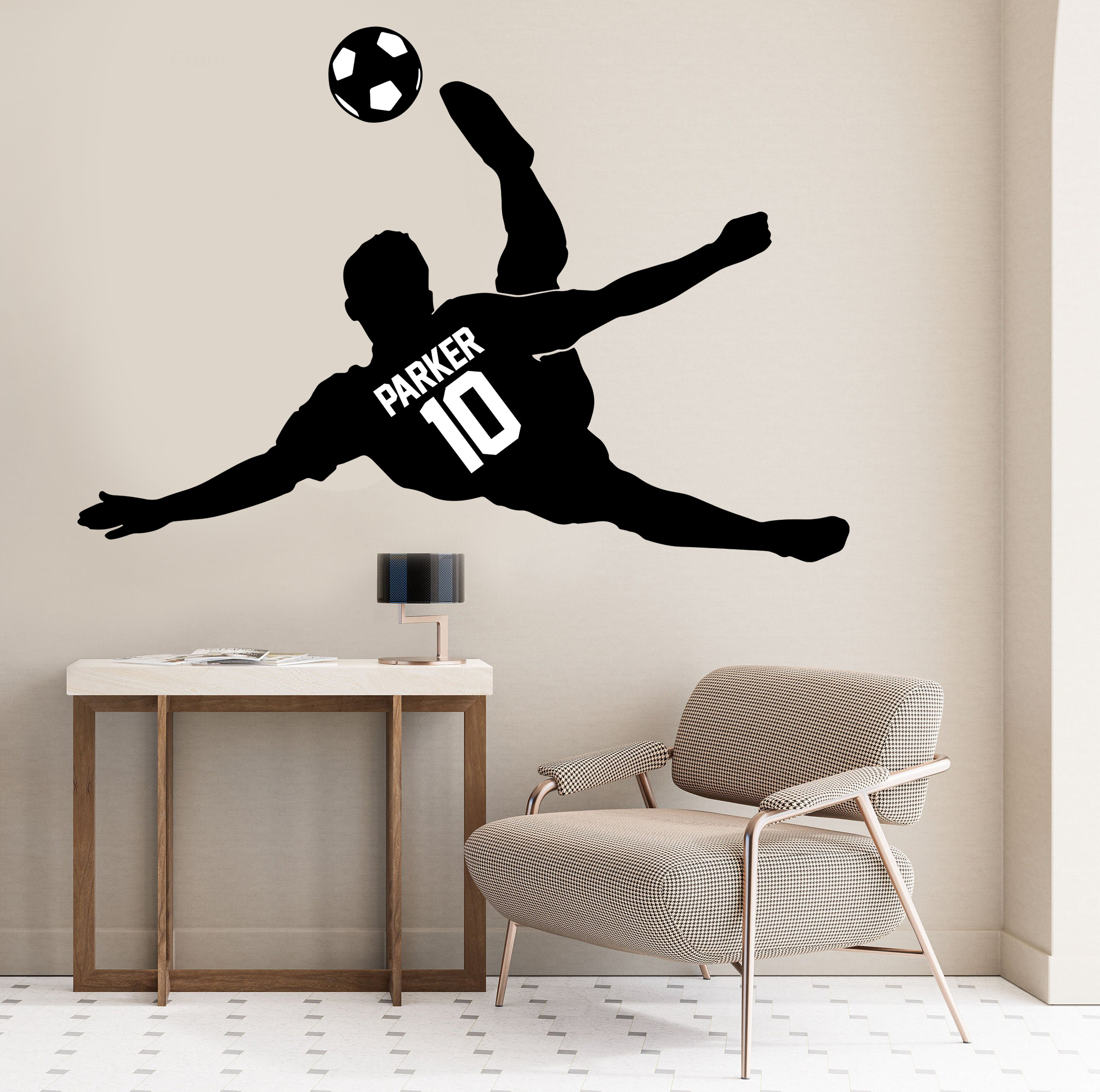 Muursticker - Voetballer met naam en nummer / Gepersonaliseerd