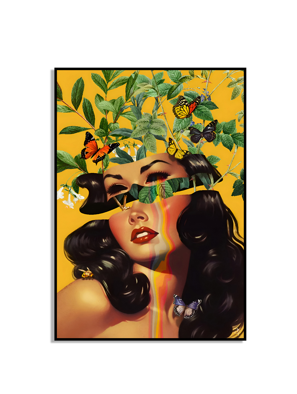 Vrouw met Vlinders en Bladeren Poster