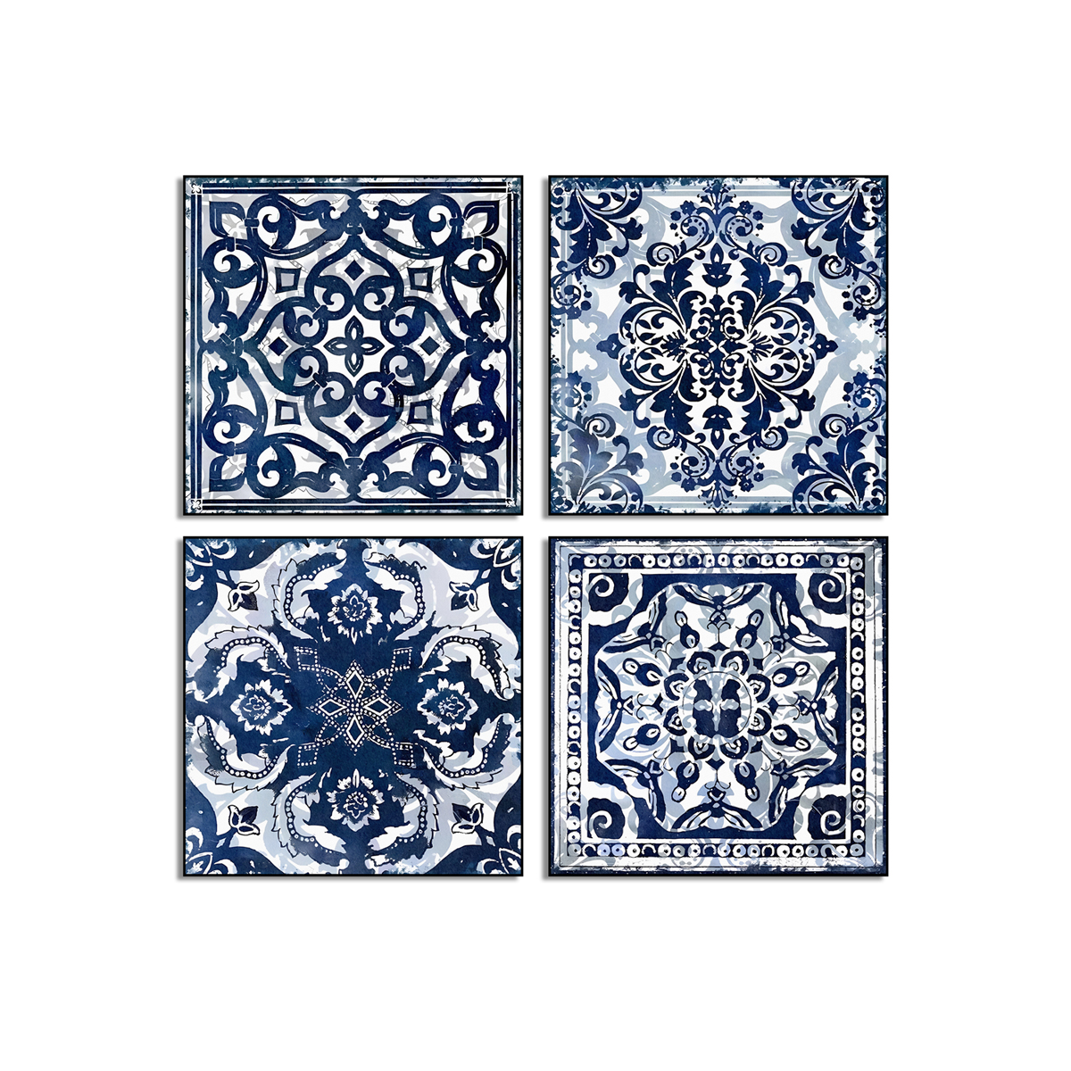 Blauw decoratief tegelposter set van 4