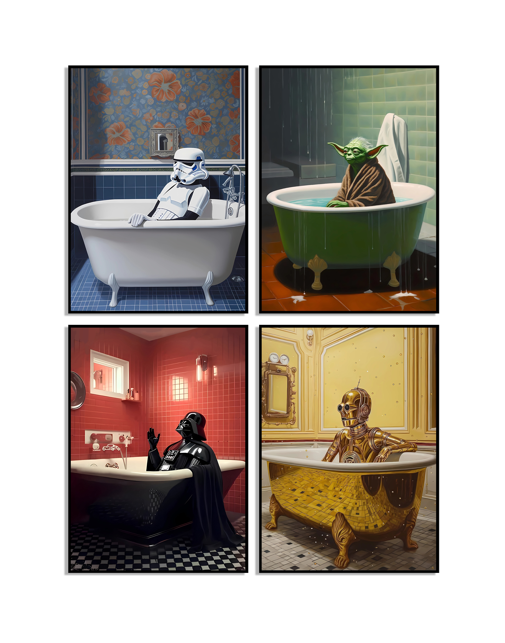 Star Wars-personages in badkuipen poster set van 4