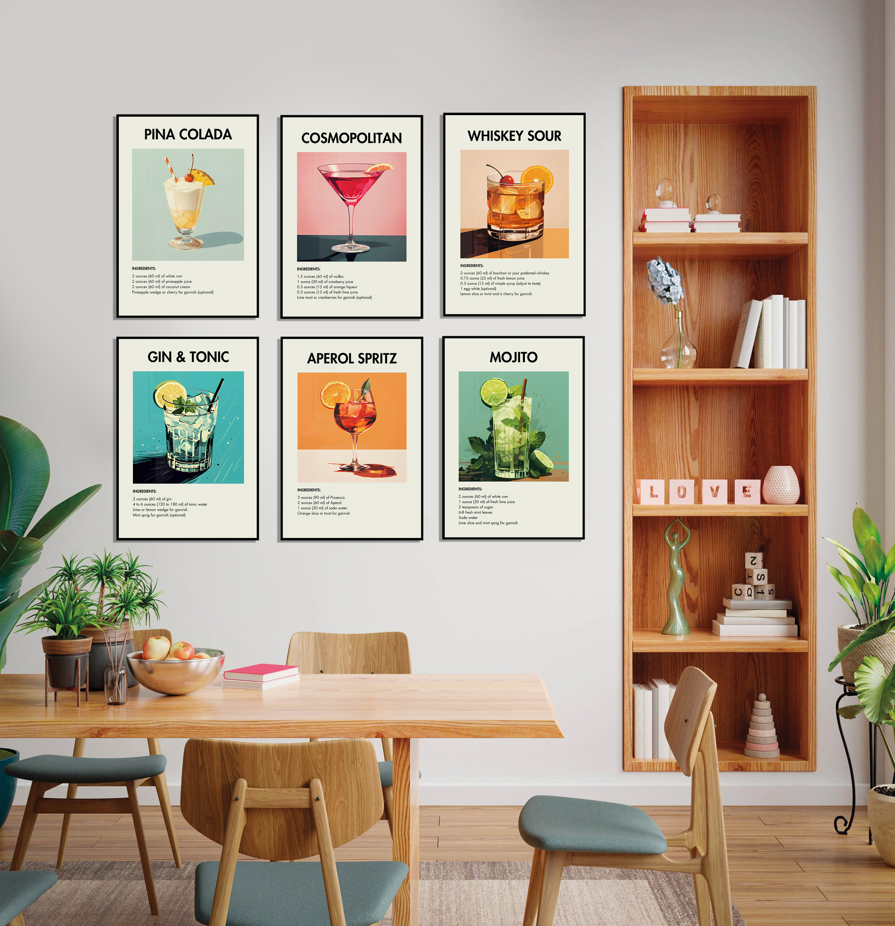 Cocktail Recept Poster Set - Set van 6