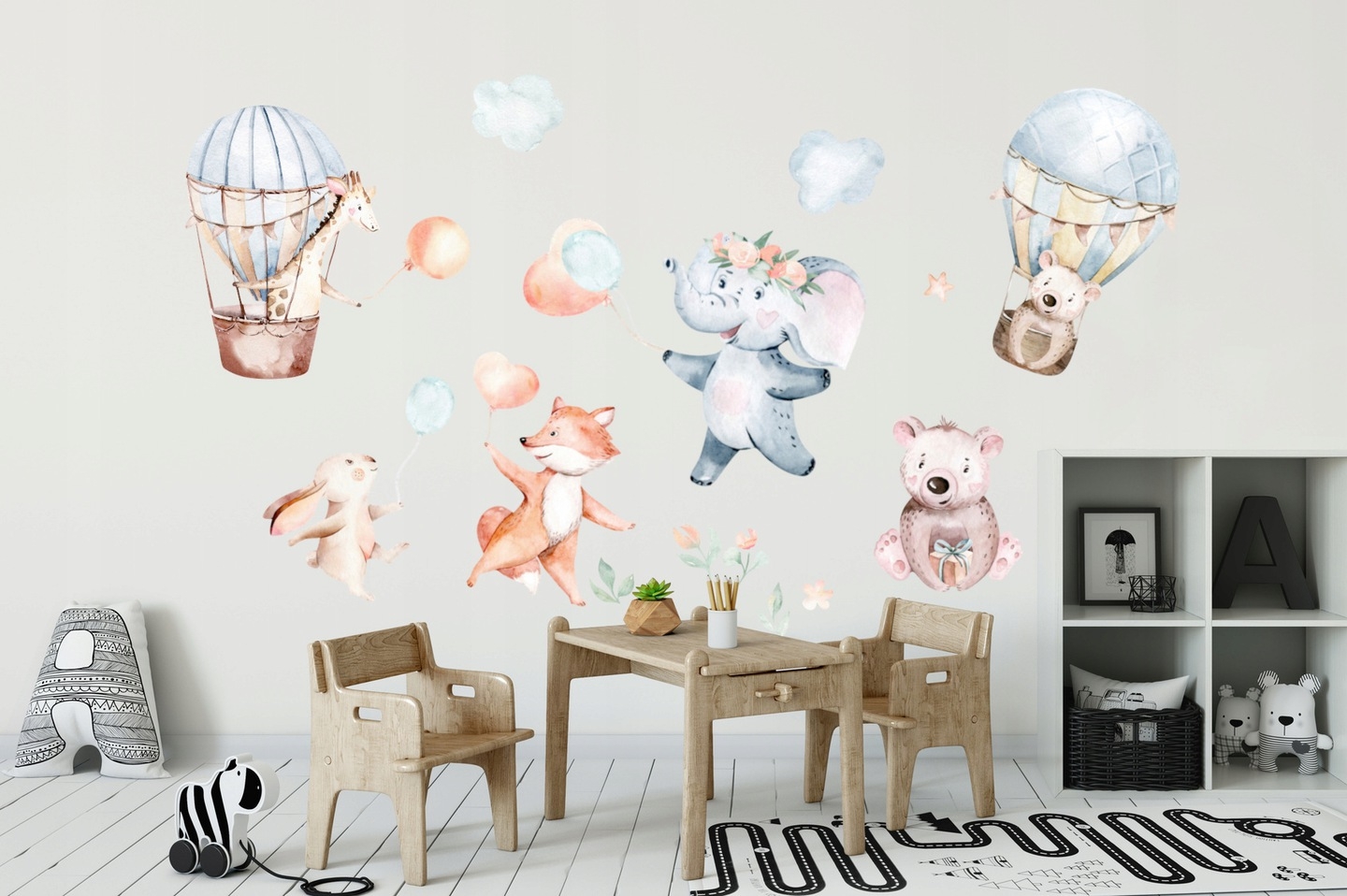 Muursticker - Dieren op luchtballon