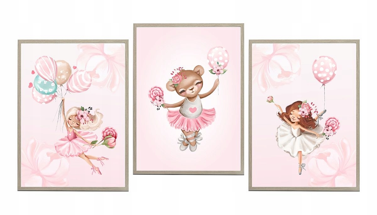 Posters - Ballerina, Beer met Rozen / Set van 3