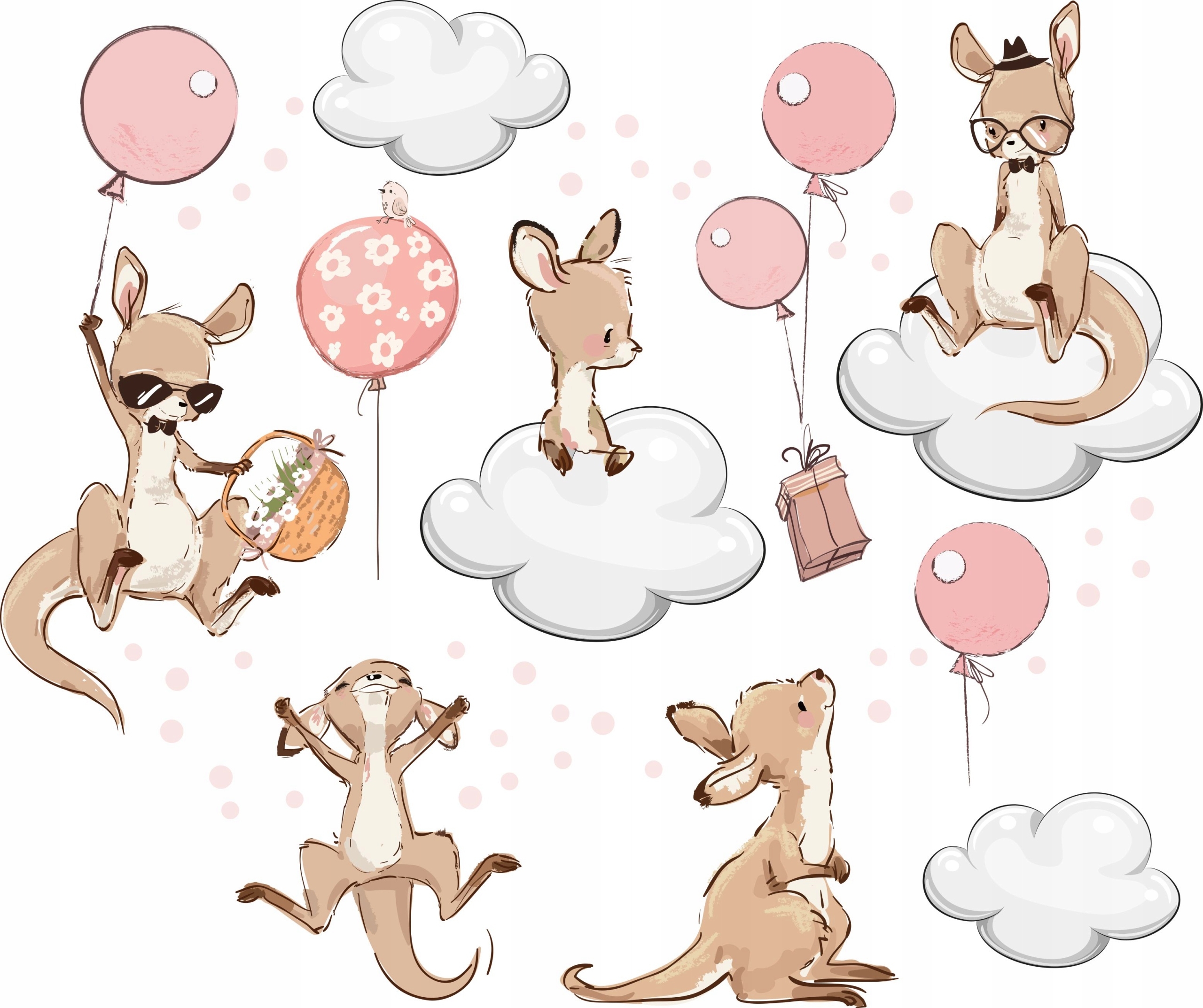 Muursticker - Kangoeroes en ballonnen