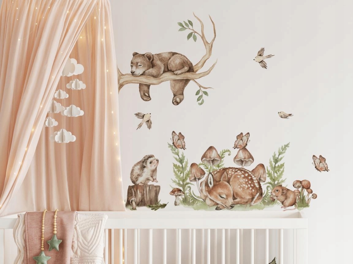 Muursticker - Slapend hert en teddybeer