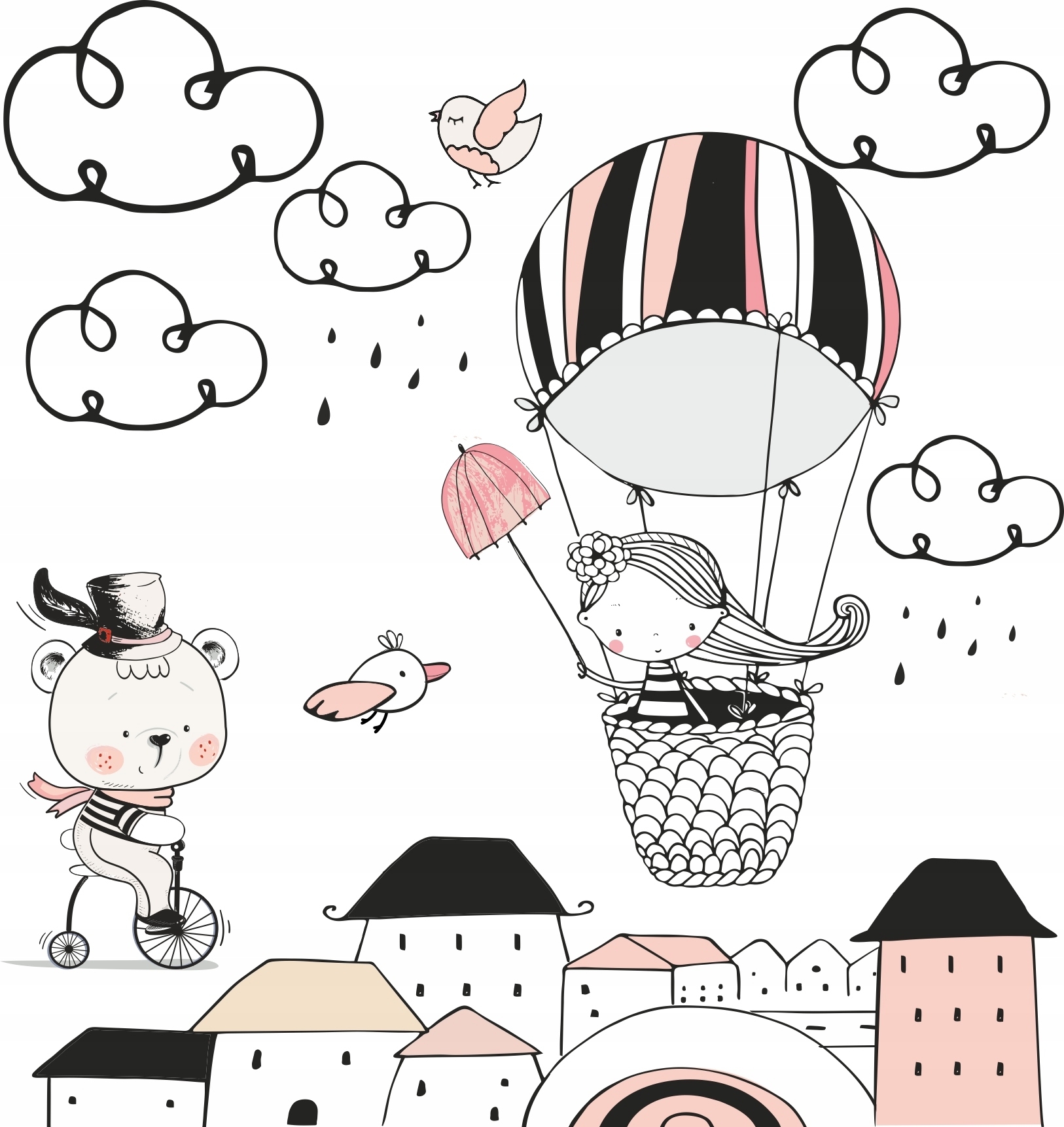 Muursticker - Dieren, ballonnen, wolken, sterren