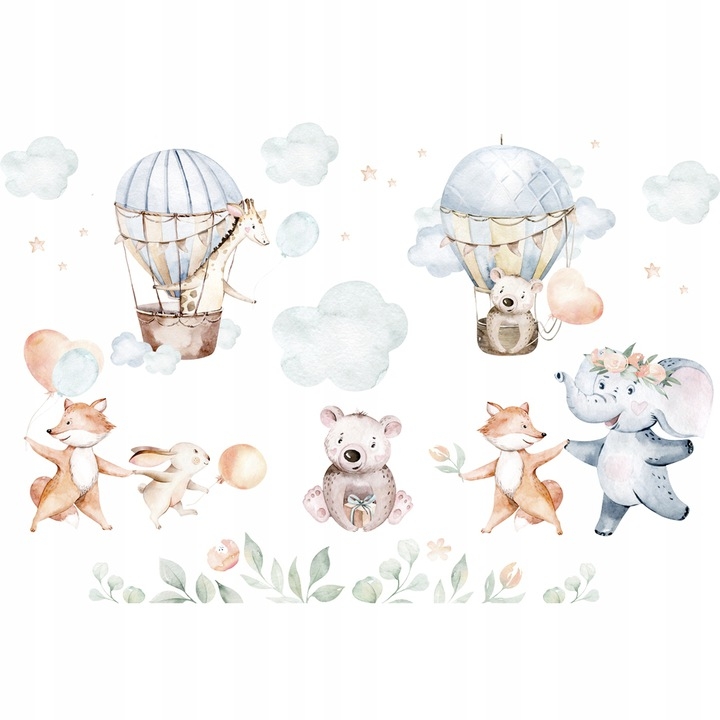 Muursticker - Boho dieren met ballonnen