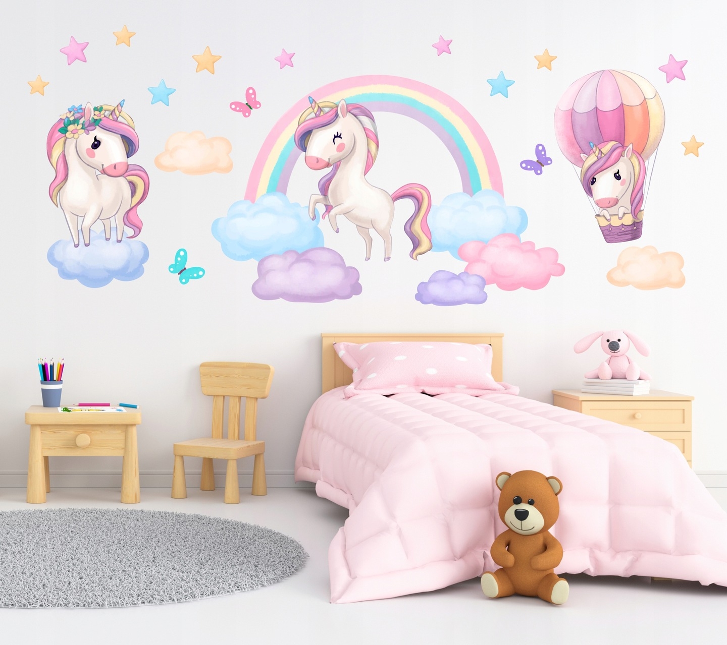 Muursticker - Regenboog en eenhoorns
