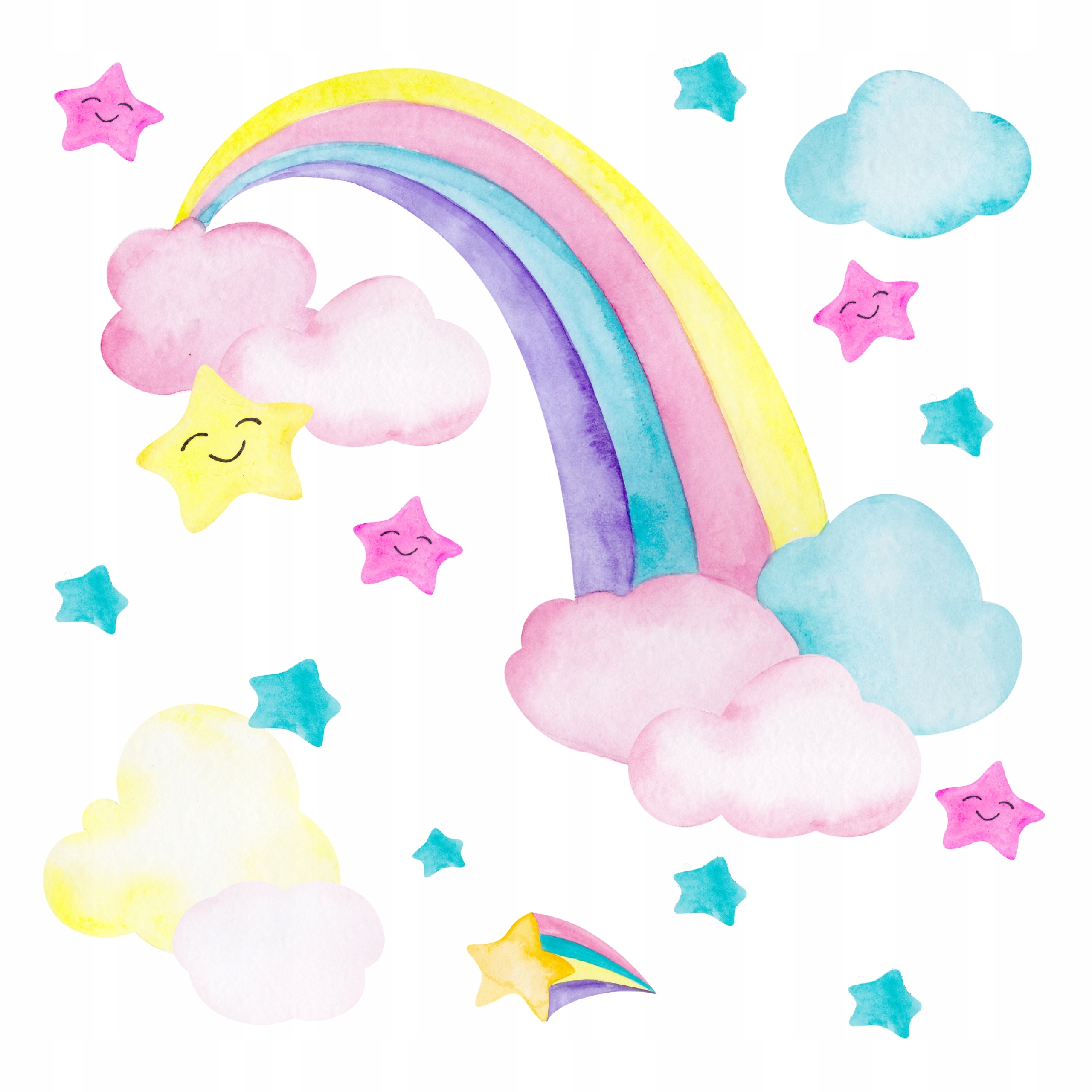 Muursticker - Regenboog Wolken Sterren