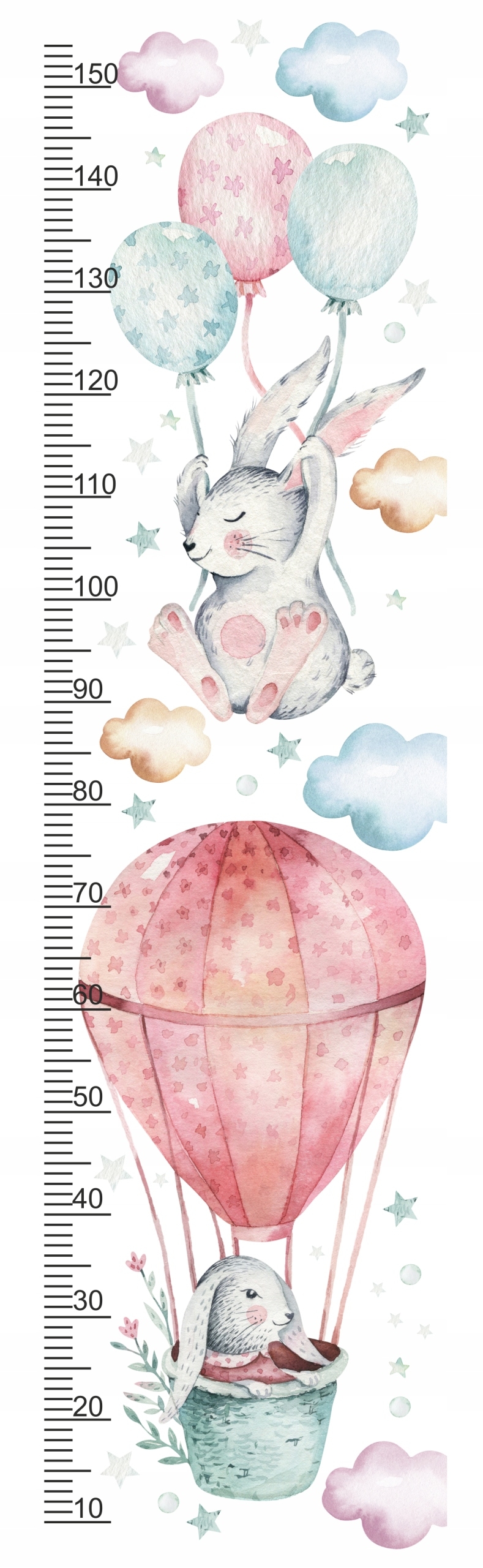 Muursticker - Haas op Ballon / Hoogte Maat