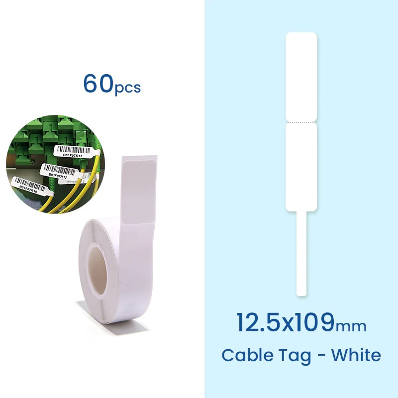 NIIMBOT Kabel Label Stickers B18 Serie 12.5 x 109mm / 60 stuks / Wit
