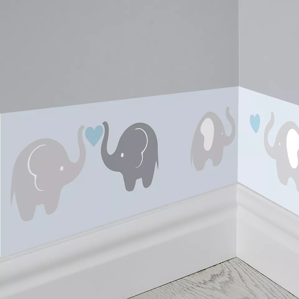 Muursticker - Olifant familie grens / Aliceblauw