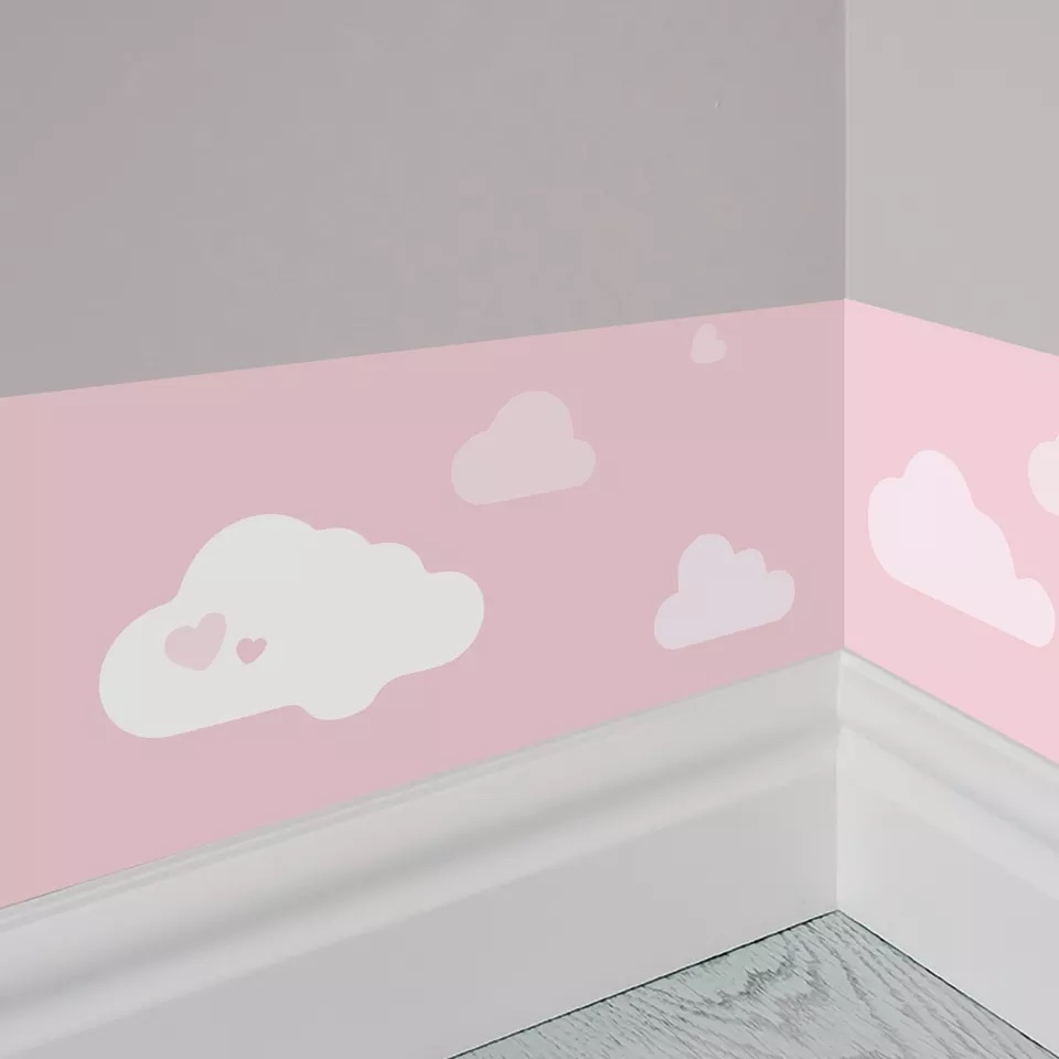 Muursticker - Rand met wolkpatroon / Roze limonade