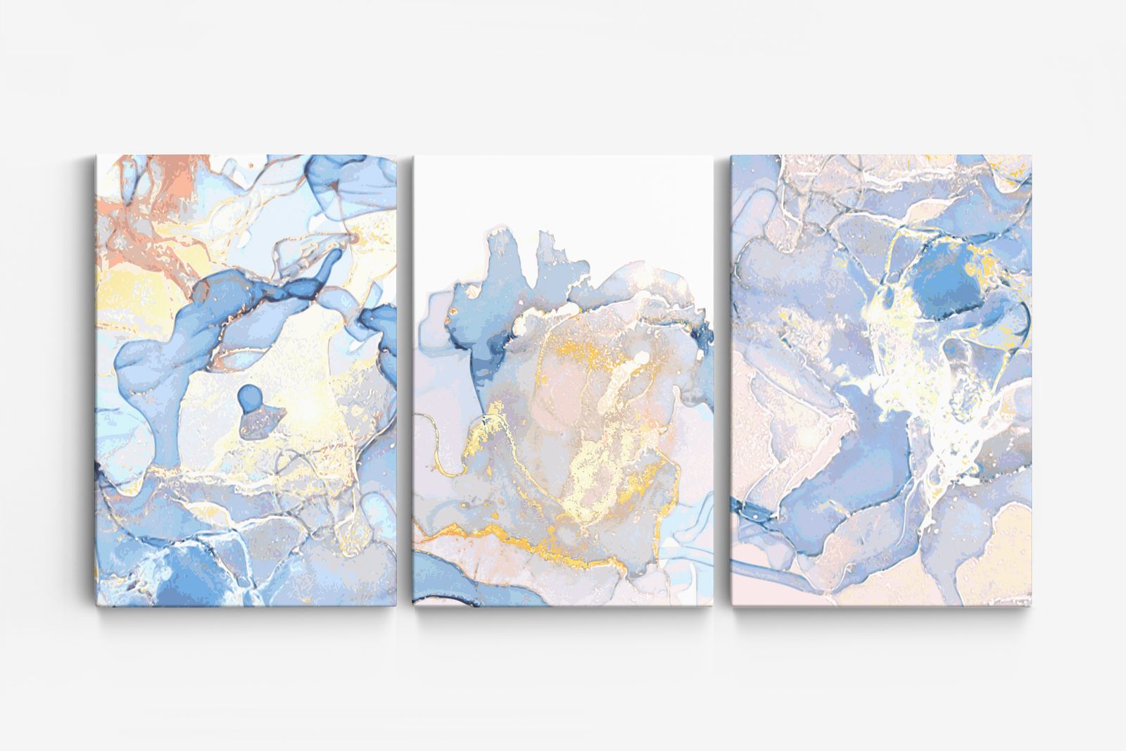 Abstract Blauw Goud Canvas - Set van 3