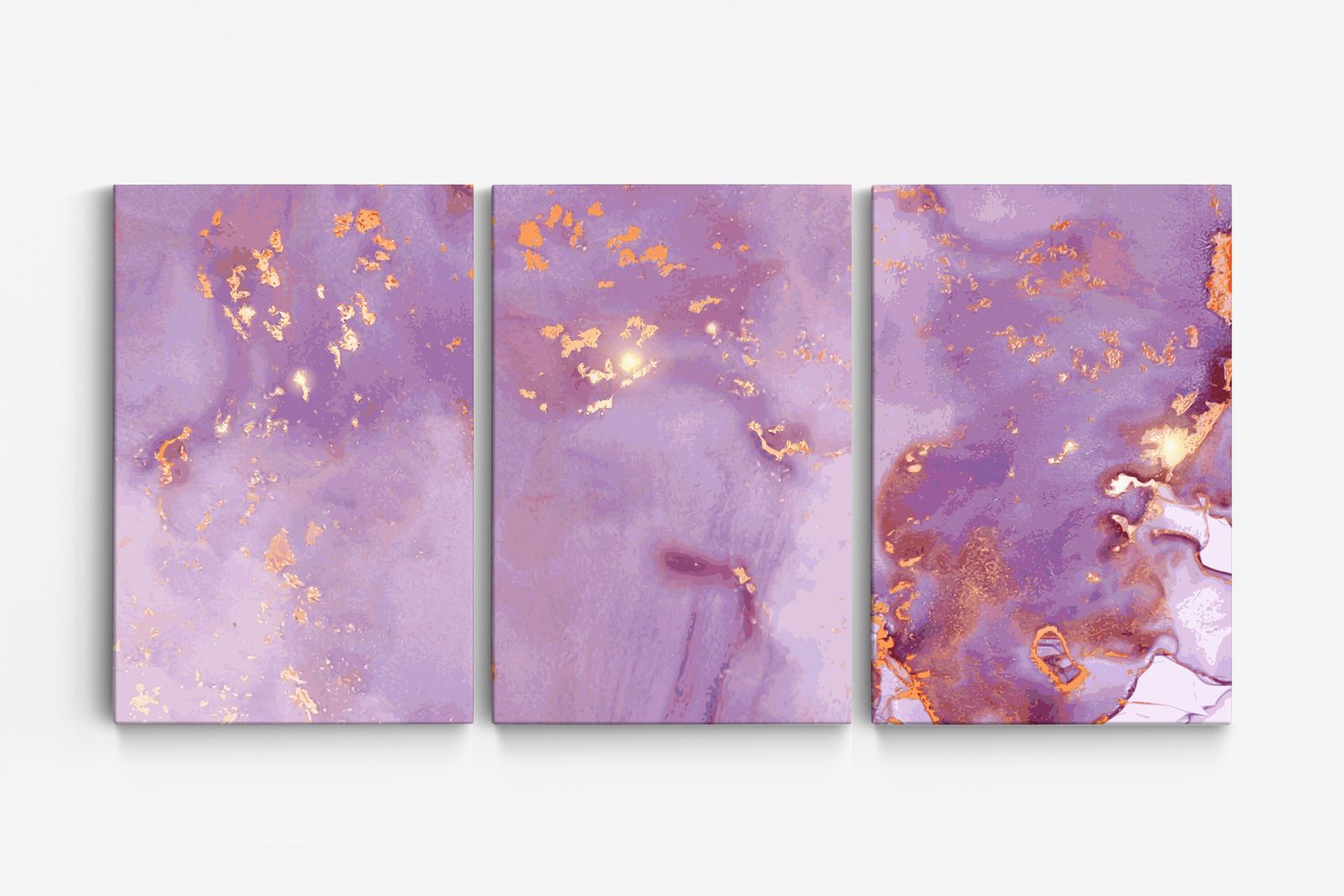 Paarse Abstracte Canvas Kunst - Set van 3