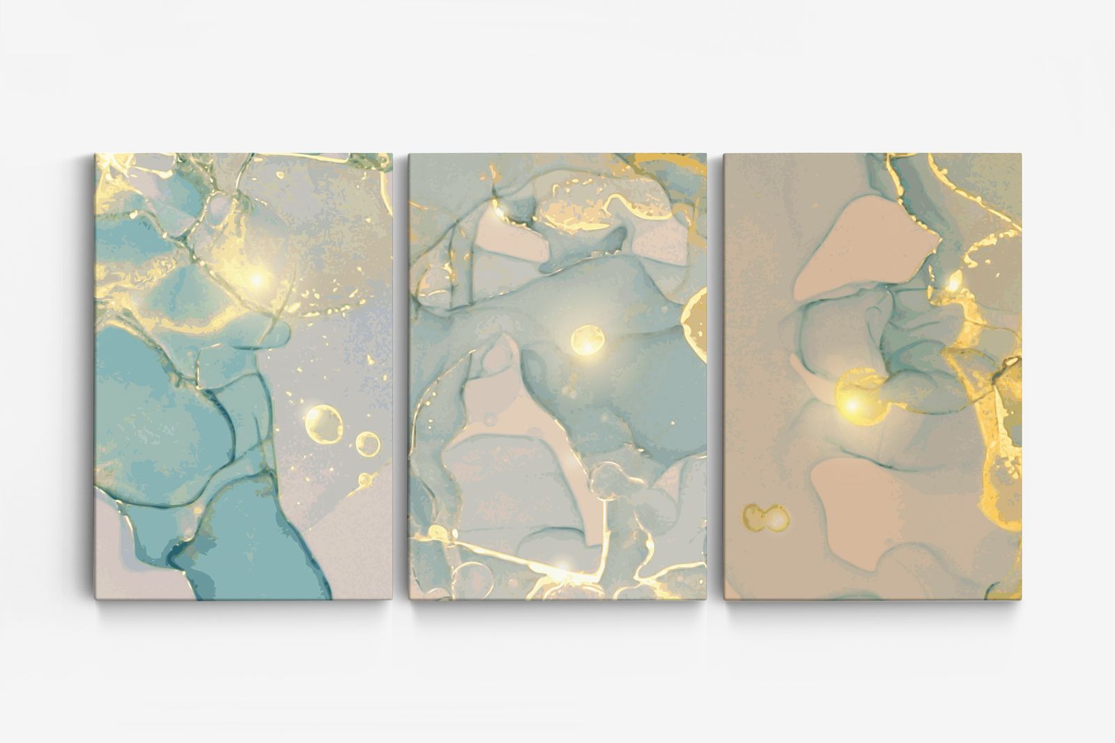 Abstract Blauw en Goud Canvas - Set van 3