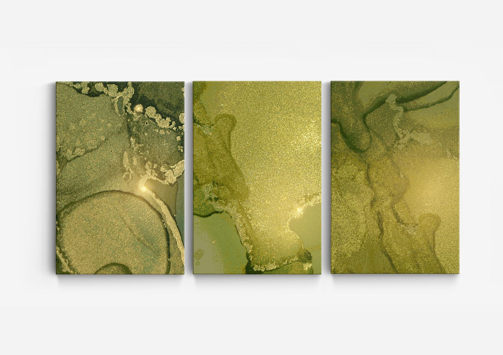 Abstract Groene Landschap Canvas - Set van 3