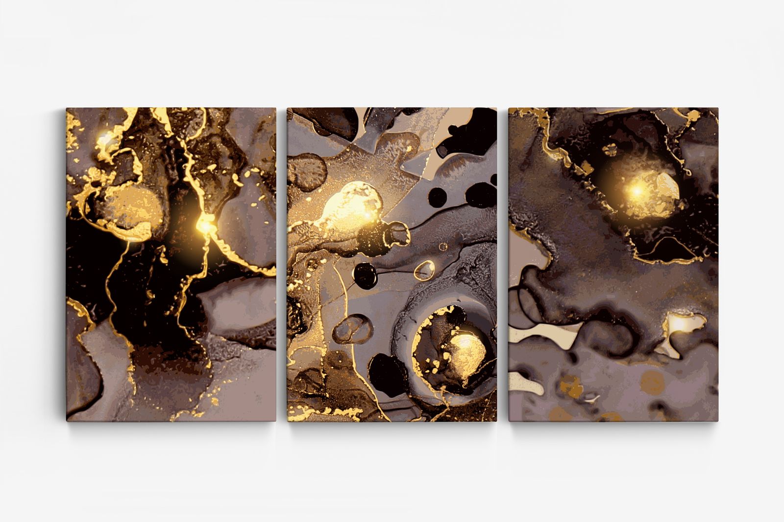 Abstract Gouden Canvas Kunst - Set van 3