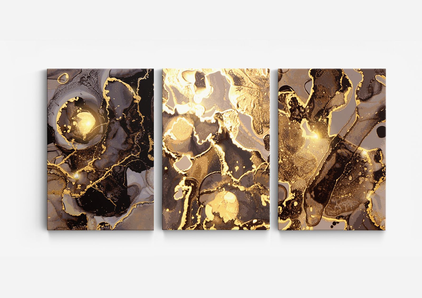 Abstract Gouden Canvas Kunst - Set van 3
