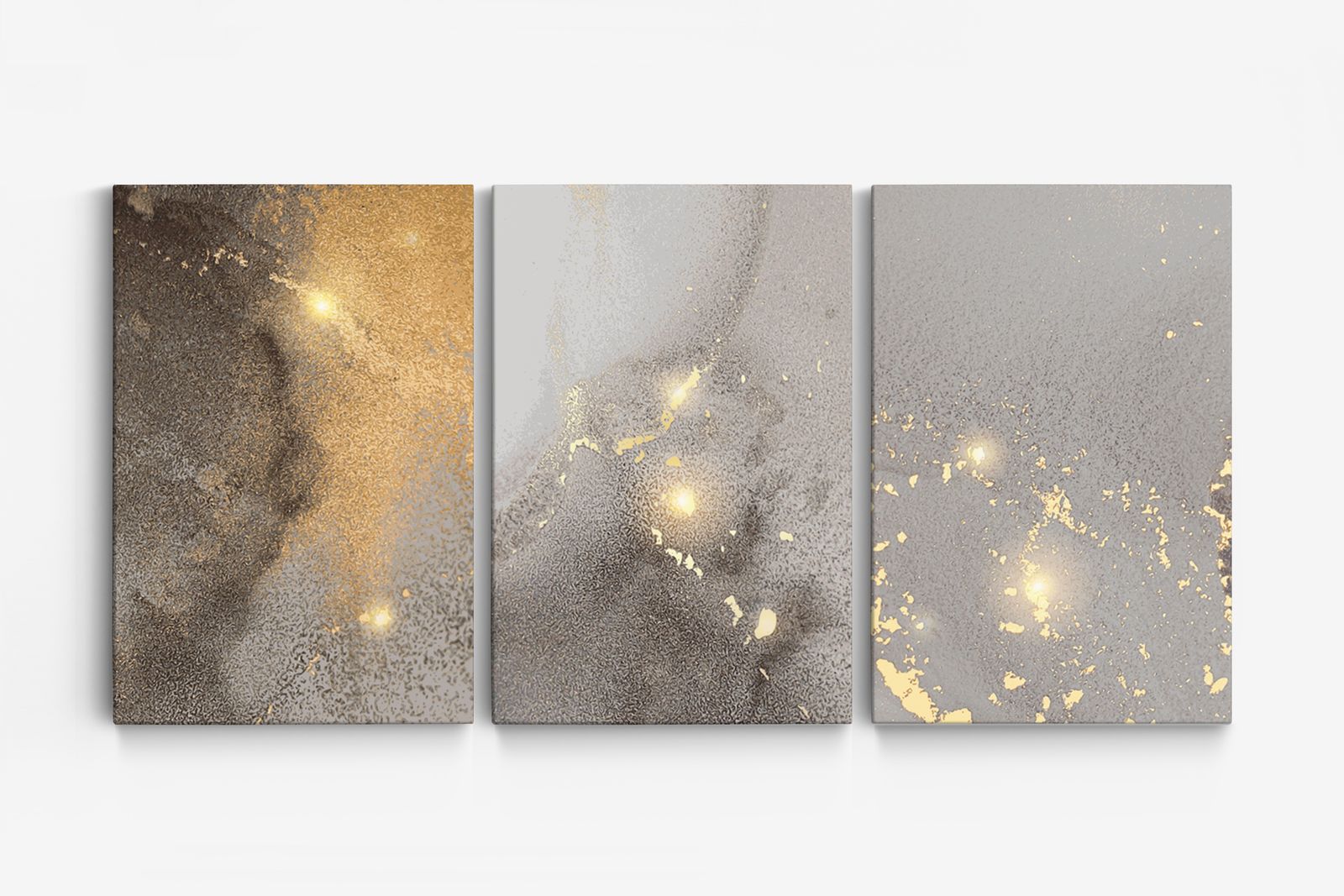 Abstract goud en grijs canvas - Set van 3