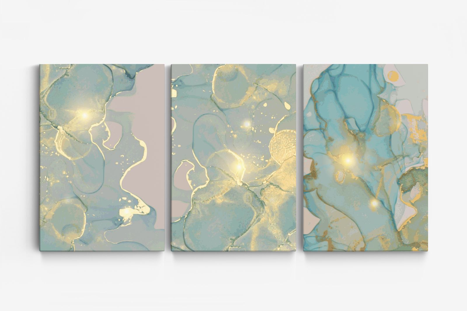 Abstract Blauw en Goud Canvas - Set van 3