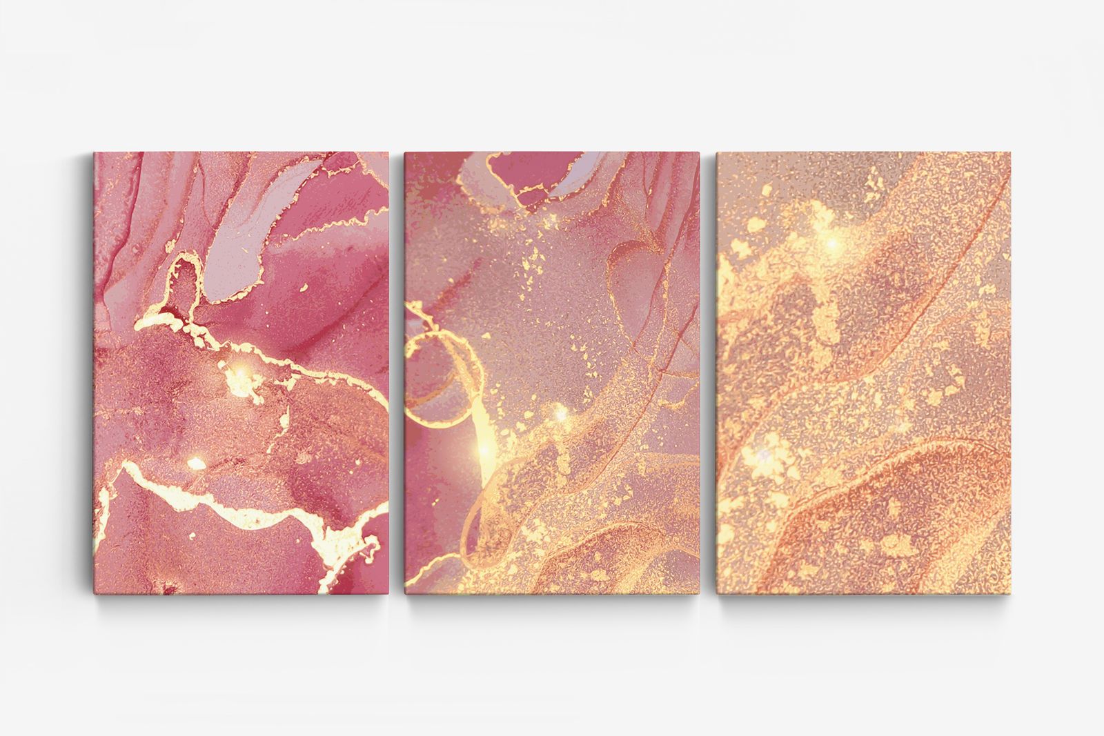 Abstract Roze en Gouden Canvas - Set van 3