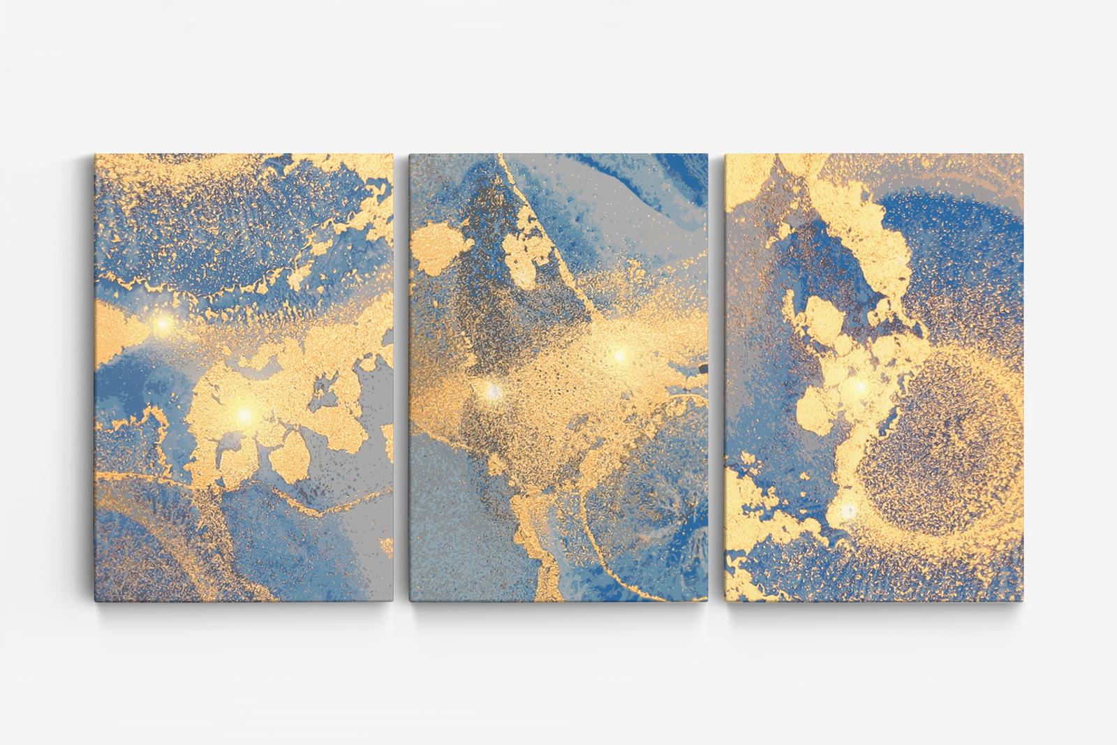Abstract Blauw en Goud Schilderij - Set van 3