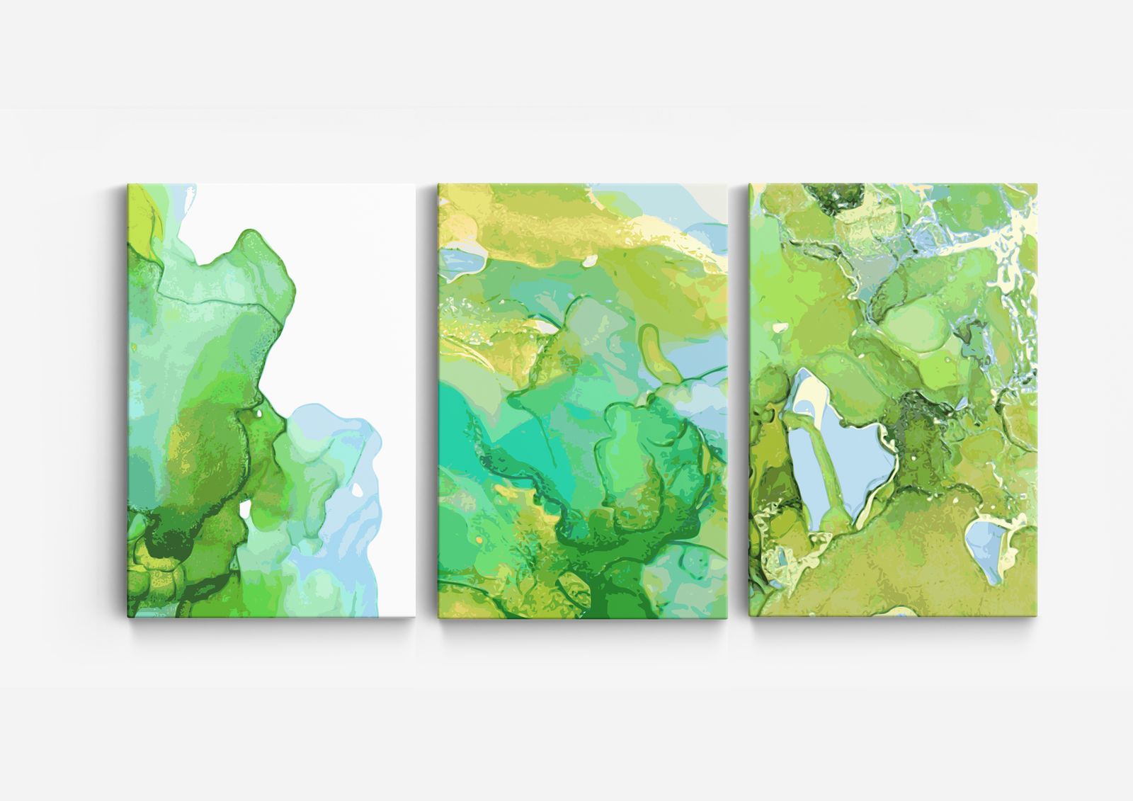 Abstract Groene Canvas Kunst - Set van 3