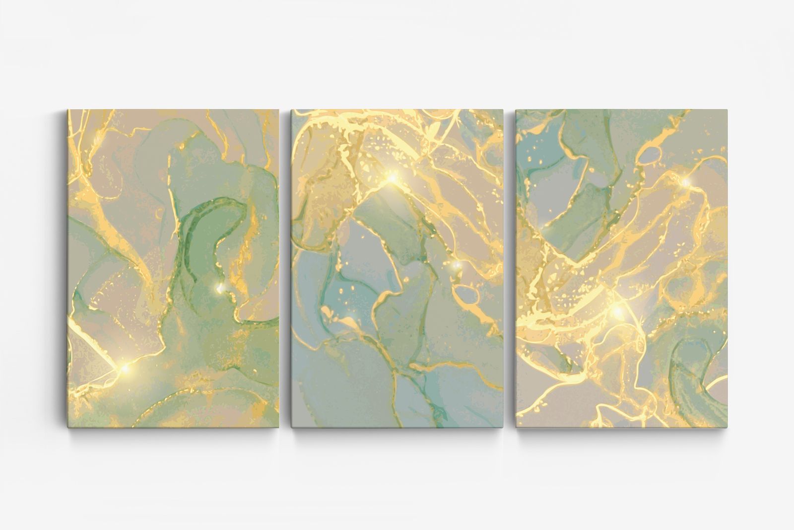 Abstract goud en groen canvas - Set of 3