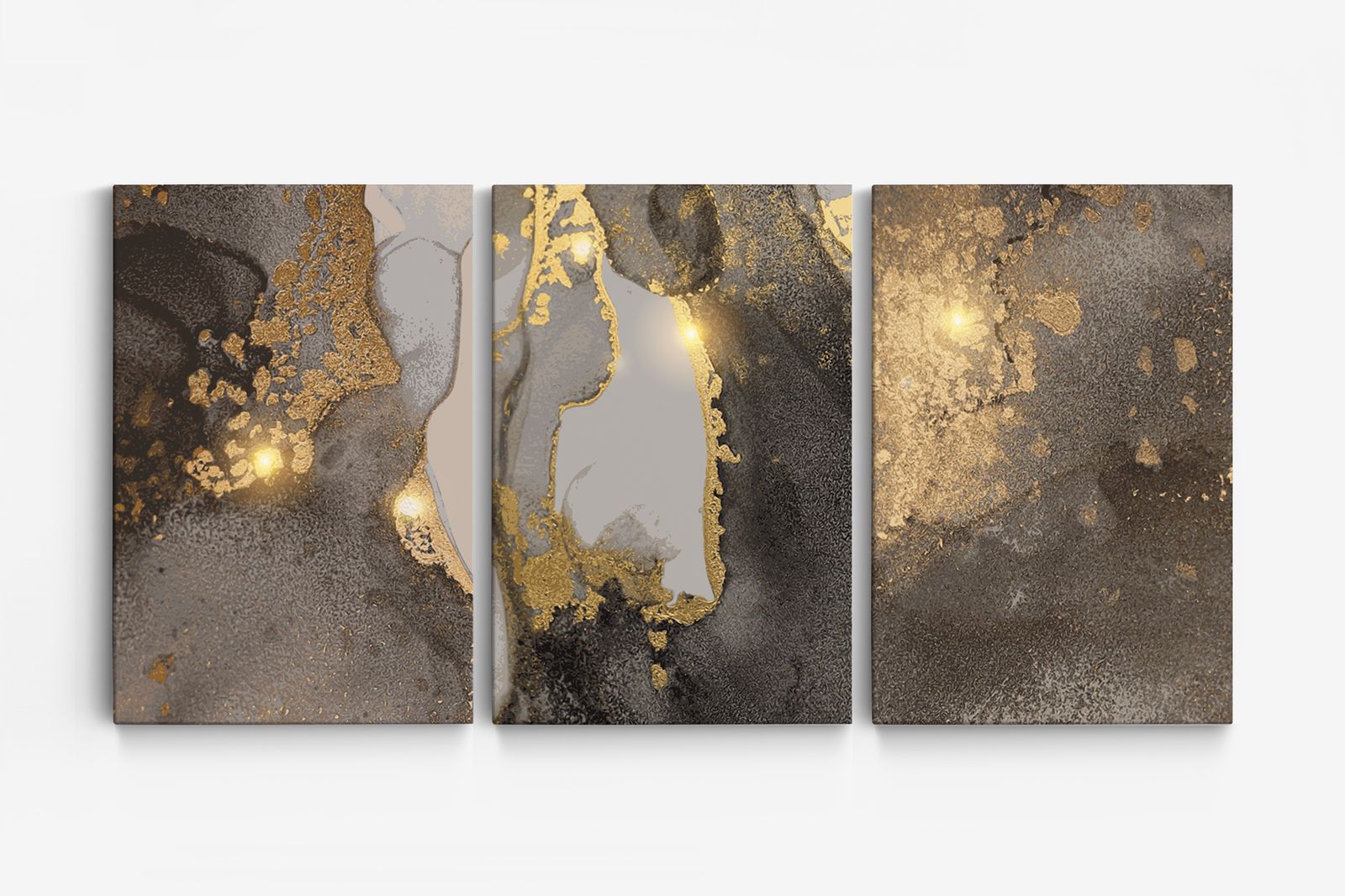 Abstracte Gouden Toets Canvas - Set van 3