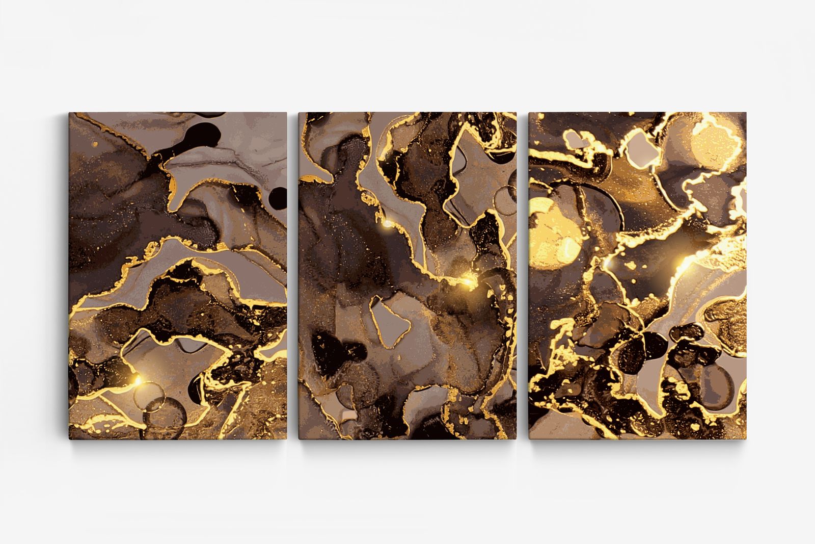 Abstract Gouden Canvas Kunst - Set van 3