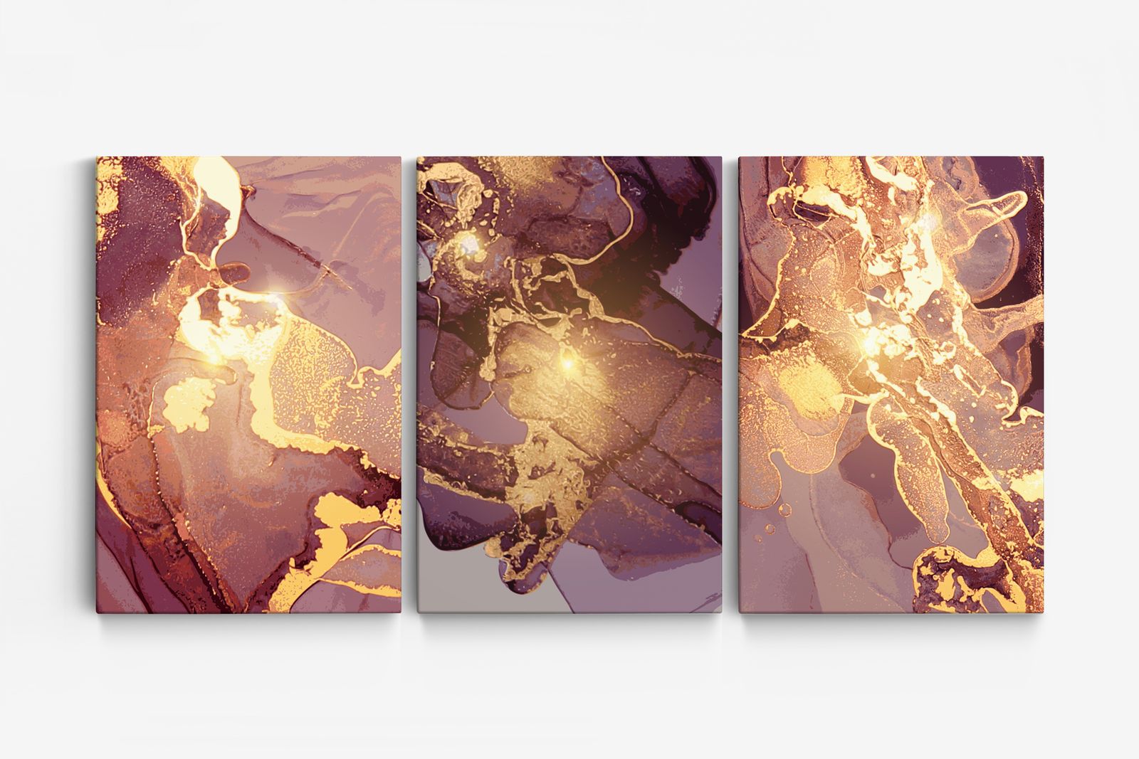 Abstracte Goud en Paarse Canvas - Set van 3