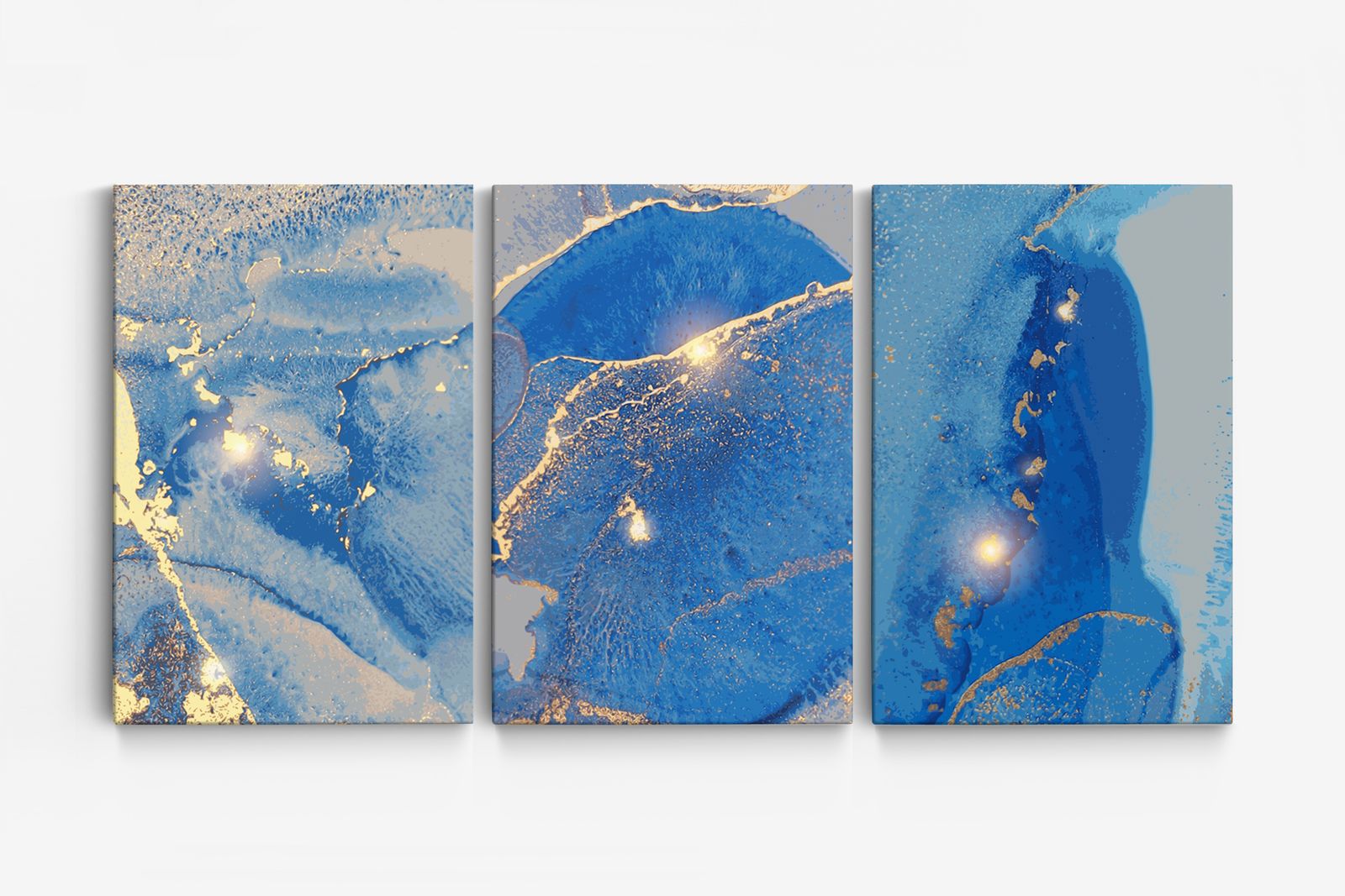 Blauwe Abstracte Canvas Kunst - Set van 3