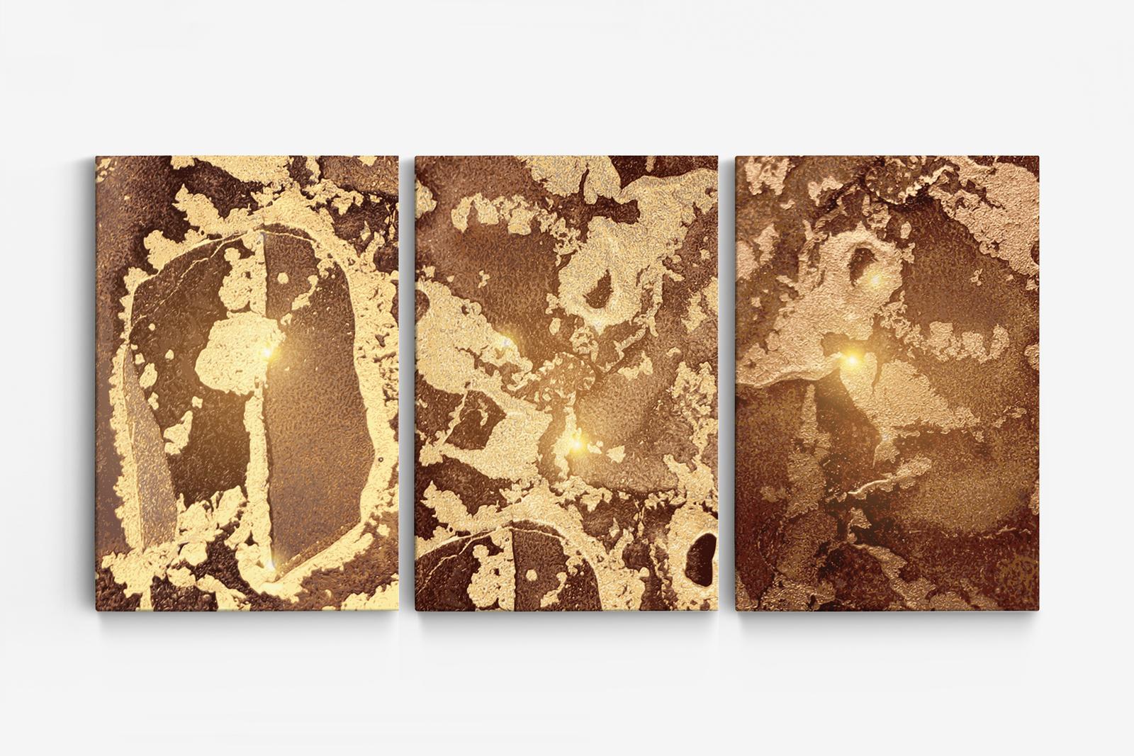 Abstract Gouden Canvas - Set van 3
