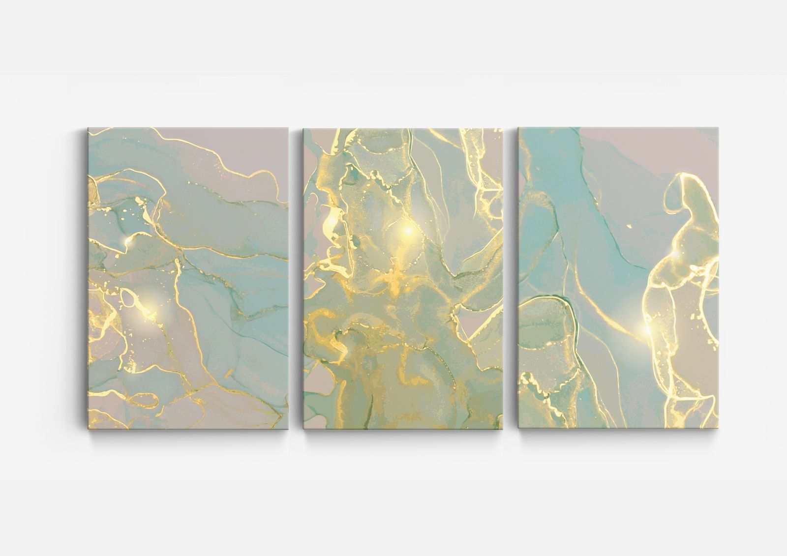 Abstract Goud en Teal Canvas - Set van 3