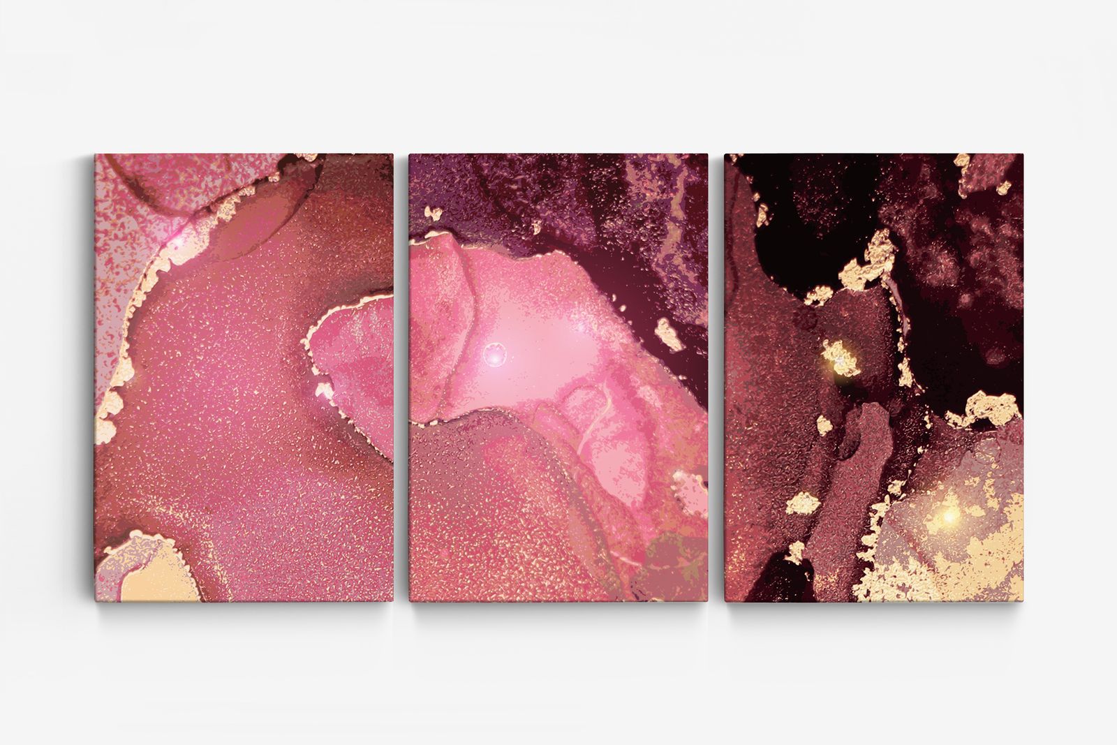 Abstracte Roze en Gouden Canvas - Set van 3