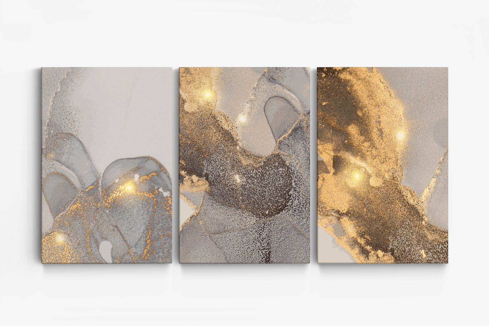 Abstract Gouden en Grijs Canvas - Set van 3