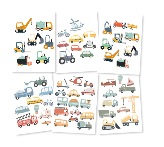 Stickertjes- Auto's en Vrachtwagens Gemengd 6 vellen