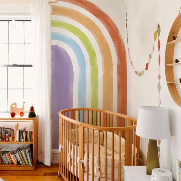 decalmile Large Rainbow Wall Stickers Sun Cloud Star Wall Decal Baby Nursery Nursery Bedroom Wall Decoration