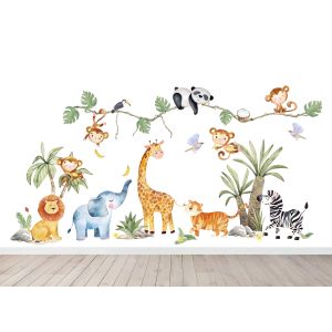Muursticker - Tekenfilm Safari Dieren - XL / XXL